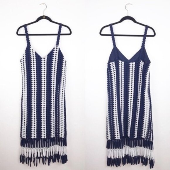 Zara Navy Striped Crochet Midi Dress Blogger Fave - Picture 3 of 6